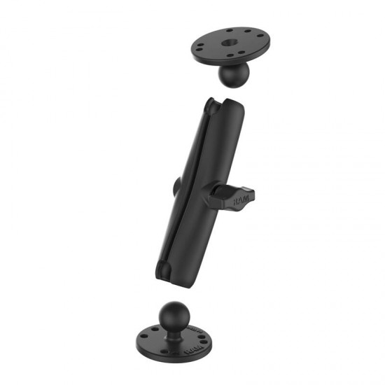 RAM Double Ball Mount with 2 Round Base Plates - B Series (1" Ball) - Long