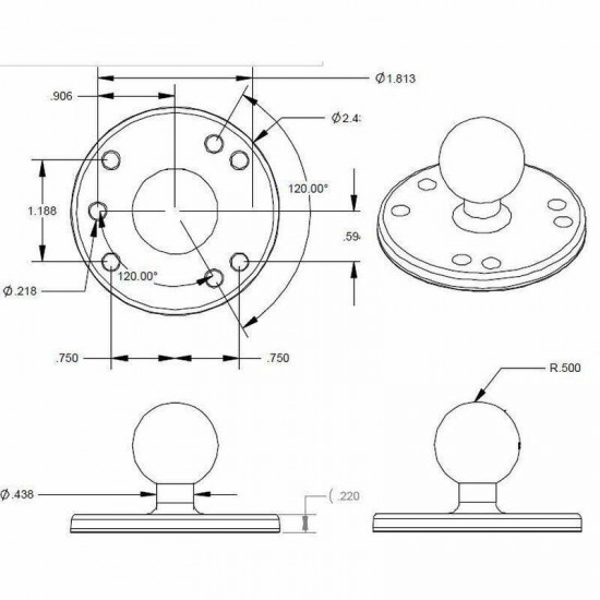 RAM Double Ball Mount with 2 Round Base Plates - B Series (1" Ball) - Medium