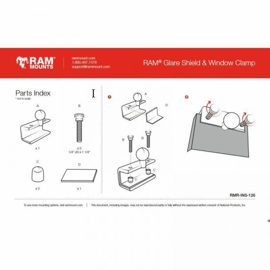 RAM Glareshield Clamp with Short Arm and Diamond Base