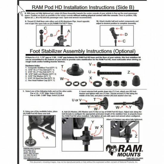 RAM Pod HD Universal No-Drill Vehicle Mount with longer pole