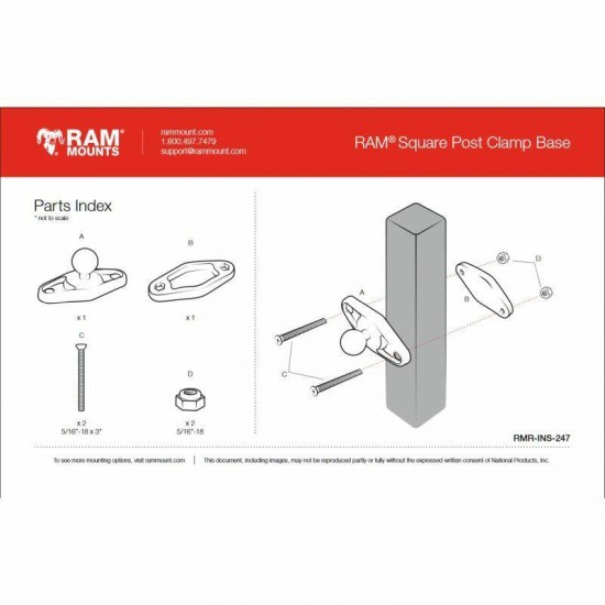 RAM Clamp Base - Square 100mm Post clamp with B Series Ball